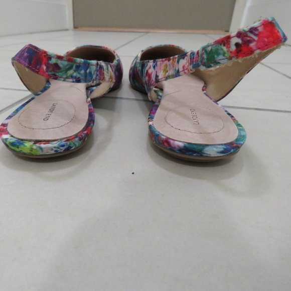 LANDS' END Lucy Shoes Slingback Leather Flats Multicolor Floral Pattern Size 8.5 - Picture 7 of 7